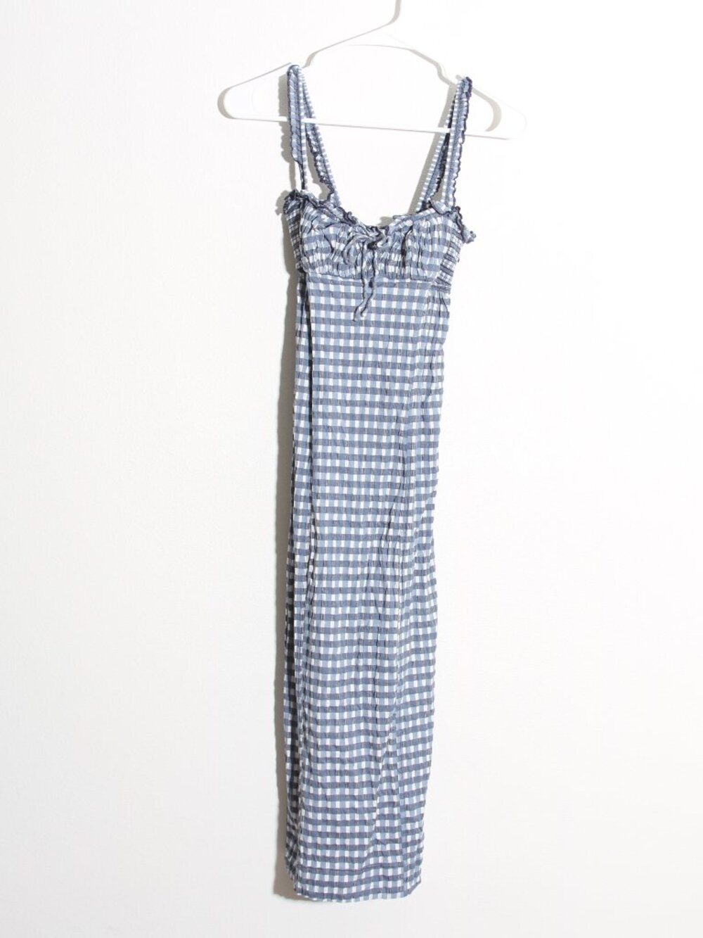 Free People Lucinda Gingham Midi Dress Indigo Combo Blue Lace-Up Back Size XS - Picture 3 of 16